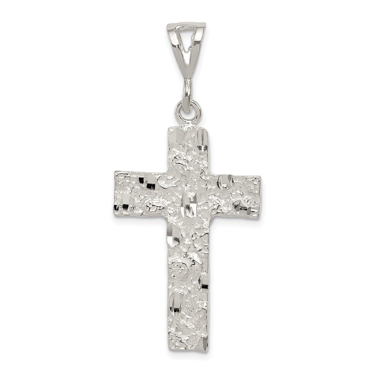 Sterling Silver Nugget Cross Pendant Charm Jewelry 46mm x 22mm